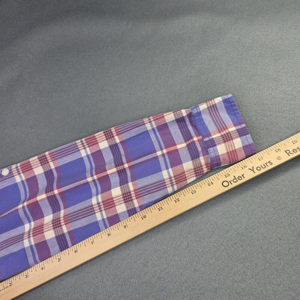 LL Bean Shirt Womens Medium Purple Pink Plaid Long Sleeve Cotton Classic Preppy - Picture 8 of 9